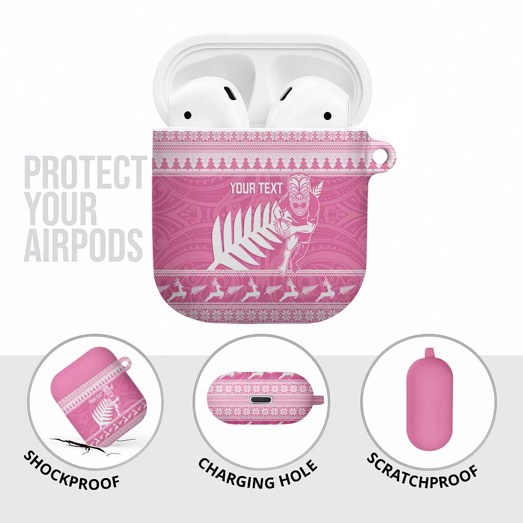 New Zealand Christmas Rugby Personalised AirPods Case Meri Kirihimete All Black Maori Pink Version - Aussie Hoodie