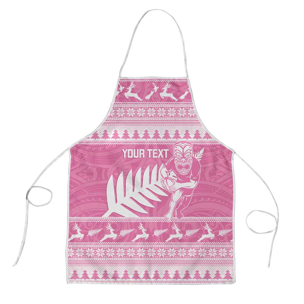 New Zealand Christmas Rugby Personalised Apron Meri Kirihimete All Black Maori Pink Version - Aussie Hoodie