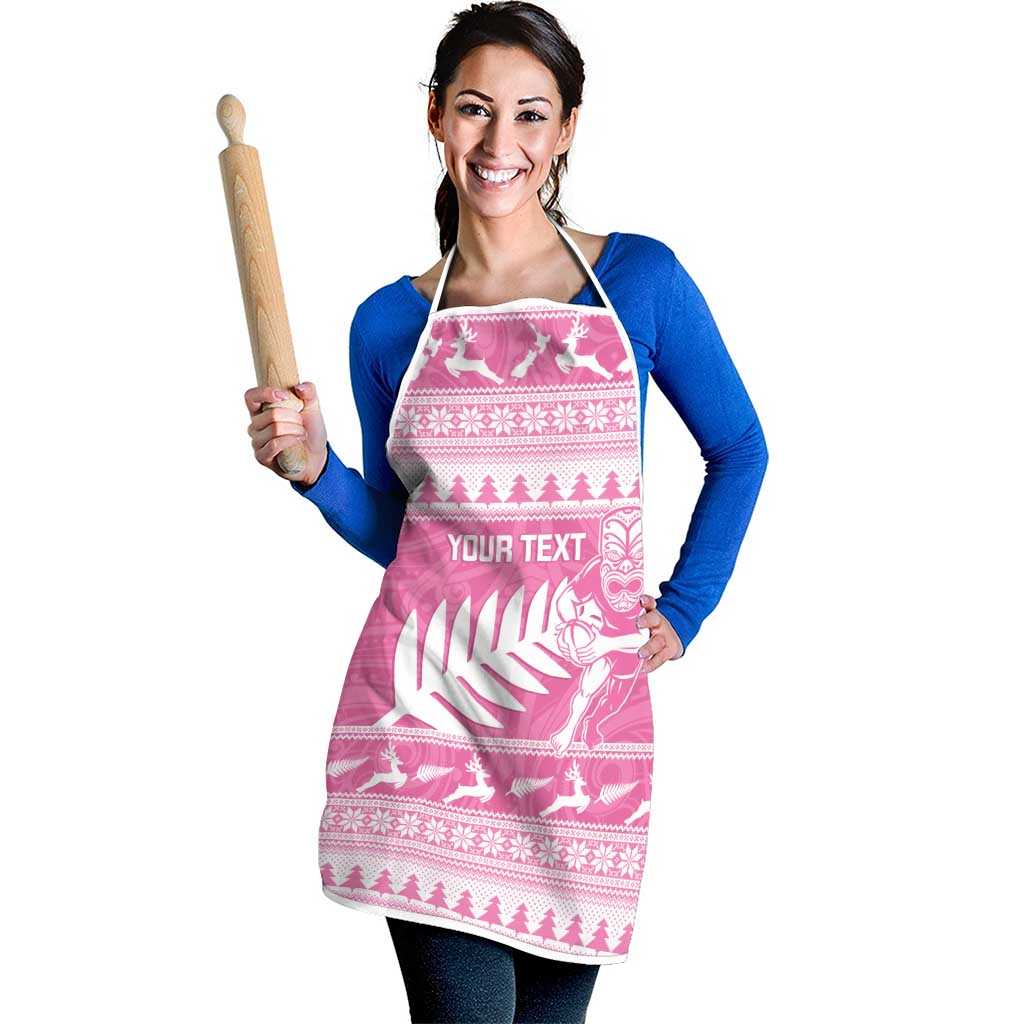 New Zealand Christmas Rugby Personalised Apron Meri Kirihimete All Black Maori Pink Version - Aussie Hoodie