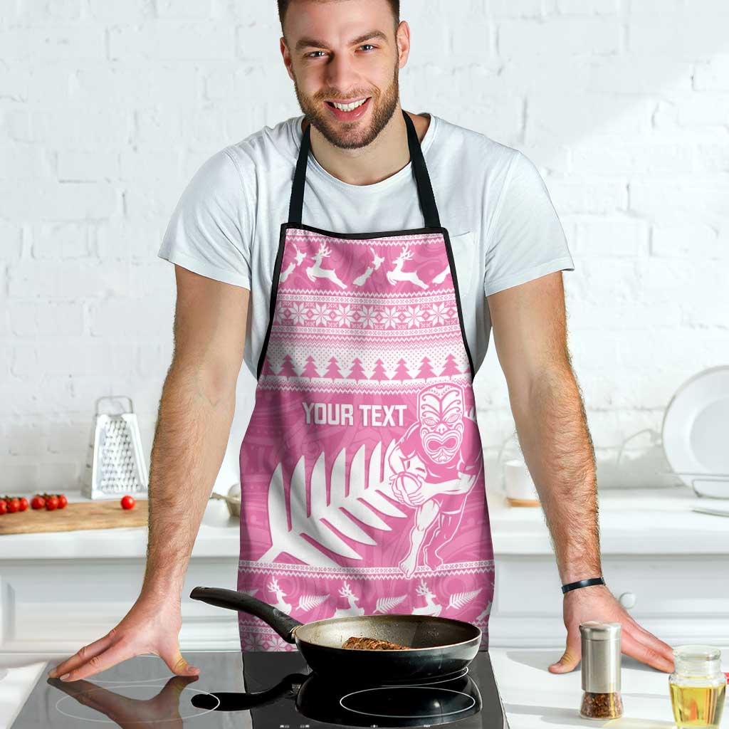 New Zealand Christmas Rugby Personalised Apron Meri Kirihimete All Black Maori Pink Version - Aussie Hoodie