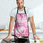 New Zealand Christmas Rugby Personalised Apron Meri Kirihimete All Black Maori Pink Version - Aussie Hoodie