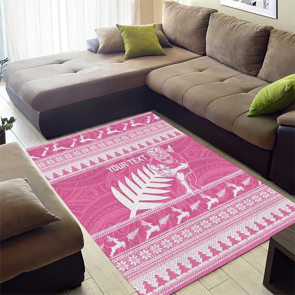 New Zealand Christmas Rugby Personalised Area Rug Meri Kirihimete All Black Maori Pink Version - Aussie Hoodie