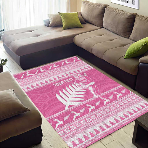 New Zealand Christmas Rugby Personalised Area Rug Meri Kirihimete All Black Maori Pink Version - Aussie Hoodie