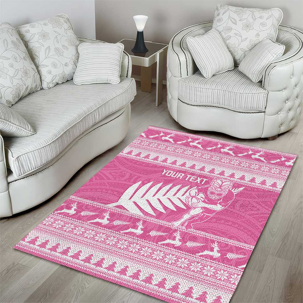 New Zealand Christmas Rugby Personalised Area Rug Meri Kirihimete All Black Maori Pink Version - Aussie Hoodie