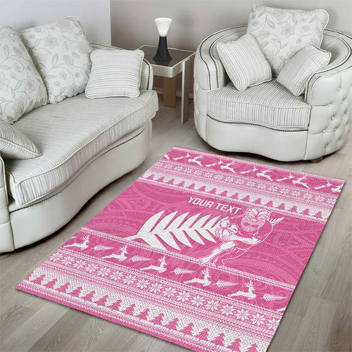 New Zealand Christmas Rugby Personalised Area Rug Meri Kirihimete All Black Maori Pink Version - Aussie Hoodie