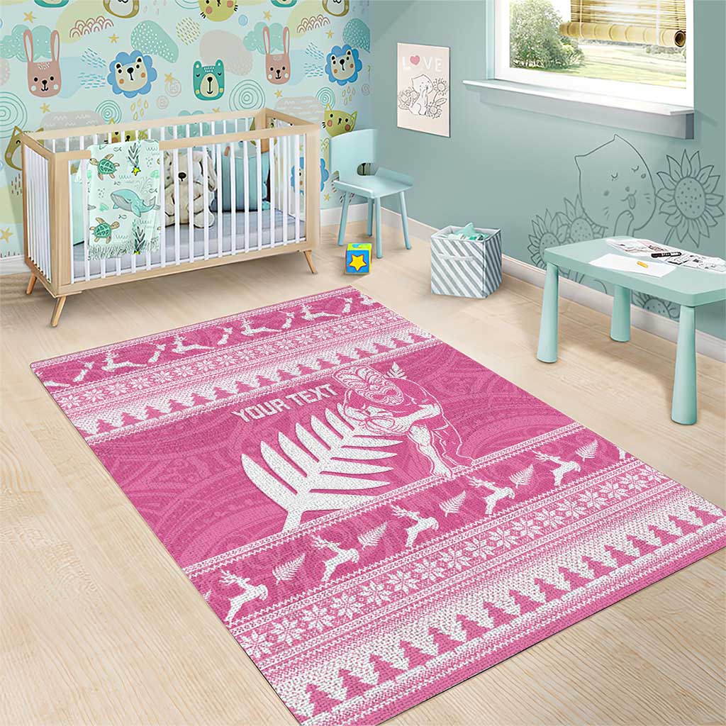 New Zealand Christmas Rugby Personalised Area Rug Meri Kirihimete All Black Maori Pink Version - Aussie Hoodie