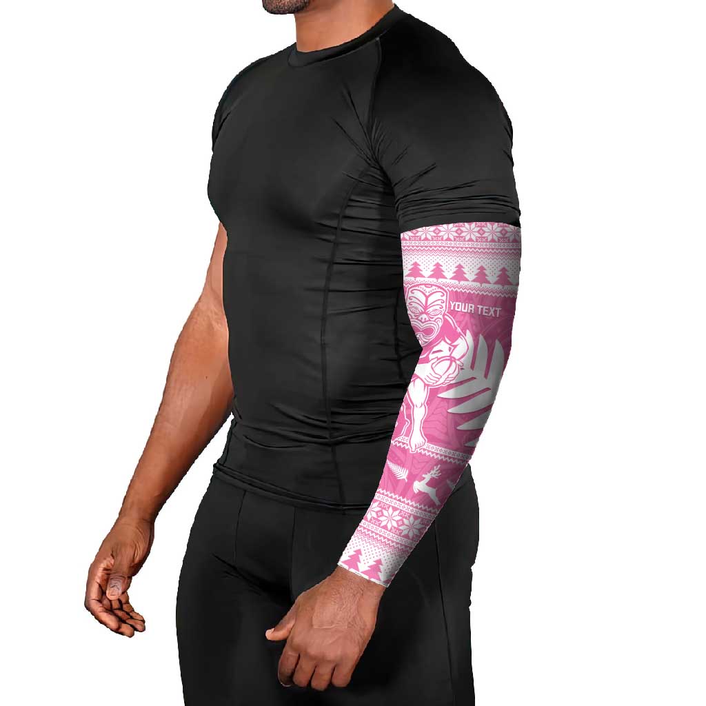 New Zealand Christmas Rugby Personalised Arm Sleeves Meri Kirihimete All Black Maori Pink Version - Aussie Hoodie