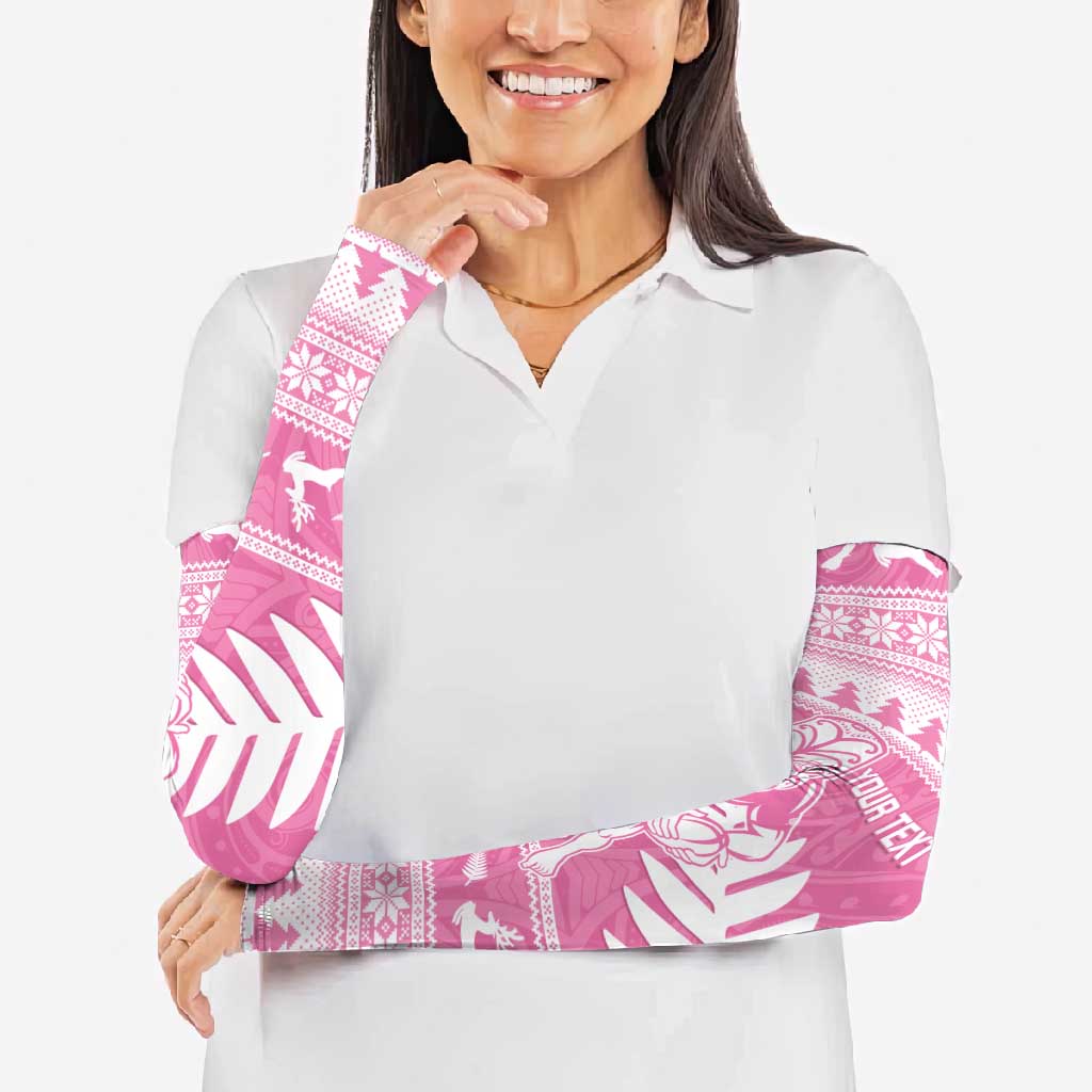 New Zealand Christmas Rugby Personalised Arm Sleeves Meri Kirihimete All Black Maori Pink Version - Aussie Hoodie