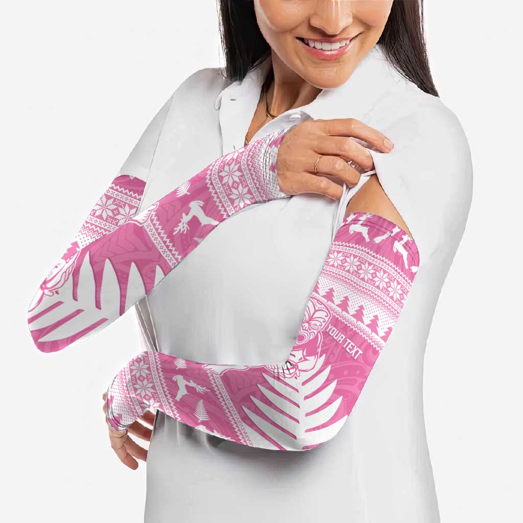 New Zealand Christmas Rugby Personalised Arm Sleeves Meri Kirihimete All Black Maori Pink Version - Aussie Hoodie