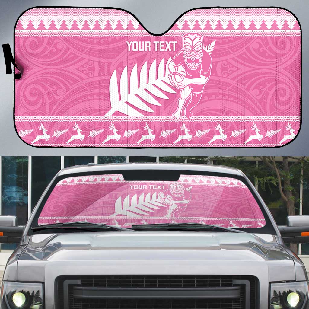 New Zealand Christmas Rugby Personalised Auto Sun Shade Meri Kirihimete All Black Maori Pink Version - Aussie Hoodie