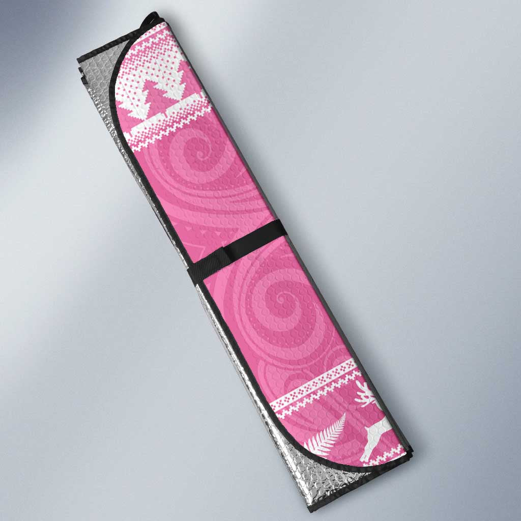 New Zealand Christmas Rugby Personalised Auto Sun Shade Meri Kirihimete All Black Maori Pink Version - Aussie Hoodie
