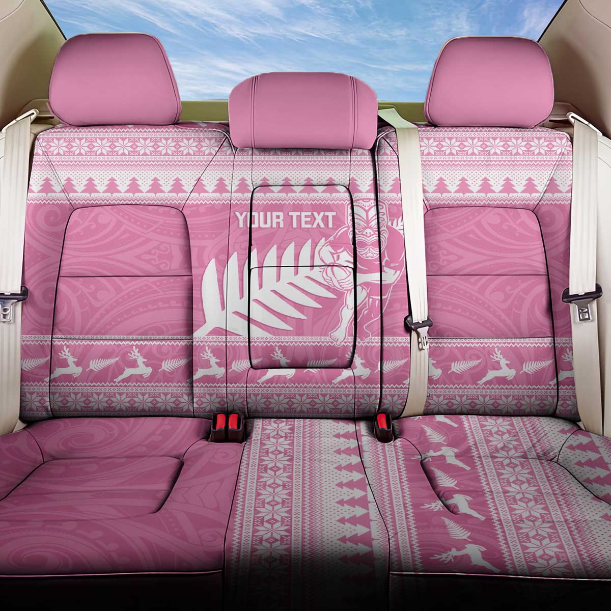 New Zealand Christmas Rugby Personalised Back Car Seat Cover Meri Kirihimete All Black Maori Pink Version - Aussie Hoodie