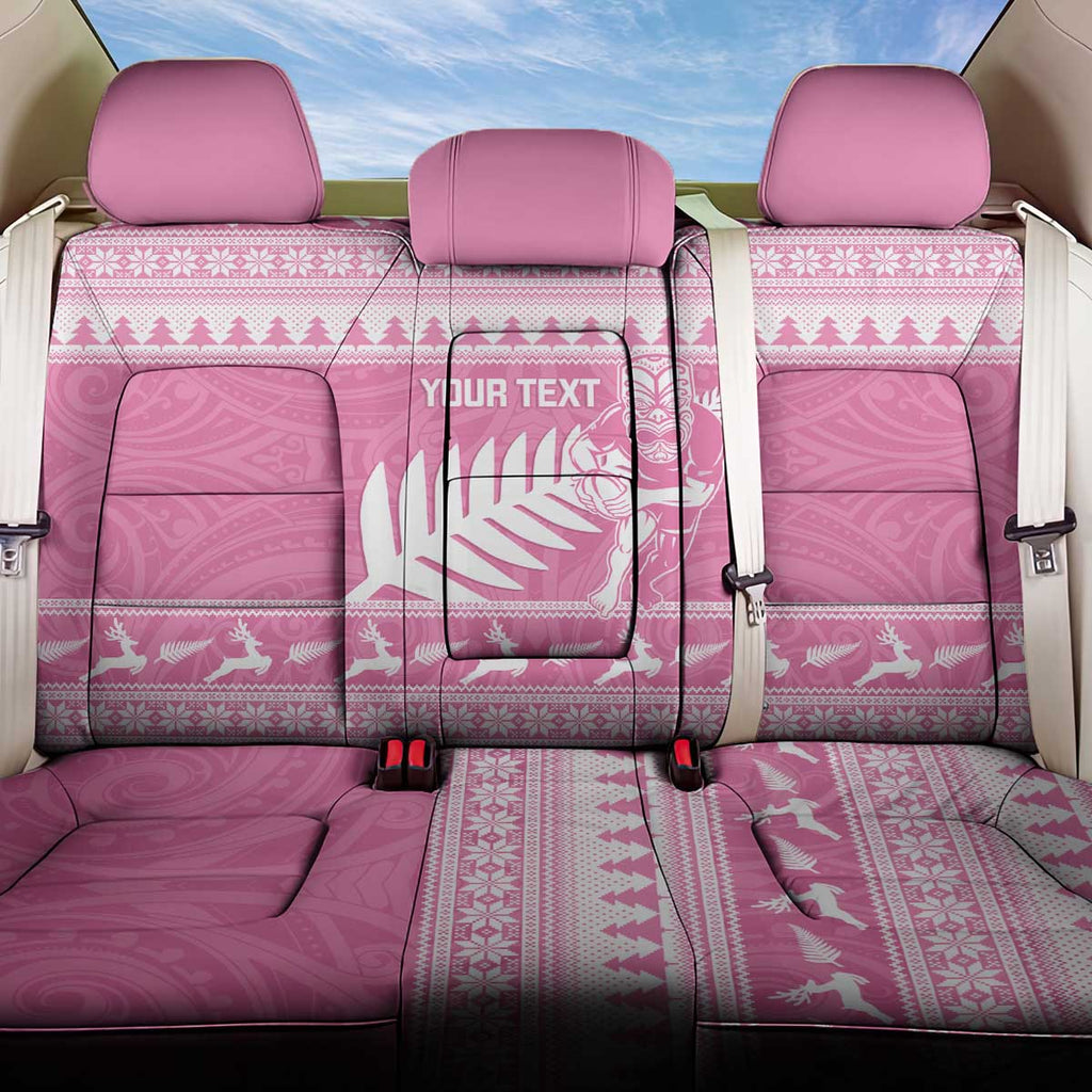 New Zealand Christmas Rugby Personalised Back Car Seat Cover Meri Kirihimete All Black Maori Pink Version - Aussie Hoodie