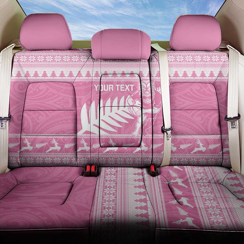 New Zealand Christmas Rugby Personalised Back Car Seat Cover Meri Kirihimete All Black Maori Pink Version - Aussie Hoodie