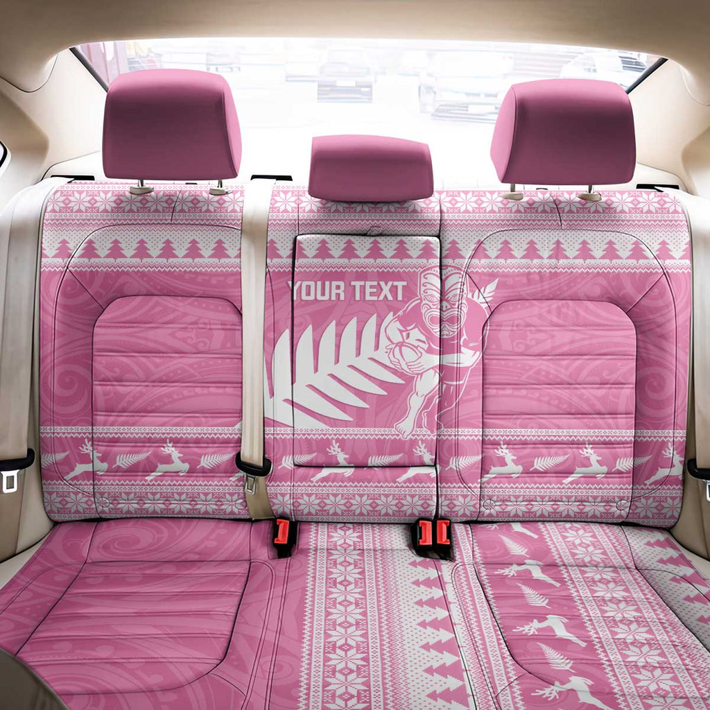 New Zealand Christmas Rugby Personalised Back Car Seat Cover Meri Kirihimete All Black Maori Pink Version - Aussie Hoodie