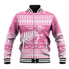 New Zealand Christmas Rugby Personalised Baseball Jacket Meri Kirihimete All Black Maori Pink Version - Aussie Hoodie