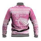 New Zealand Christmas Rugby Personalised Baseball Jacket Meri Kirihimete All Black Maori Pink Version - Aussie Hoodie