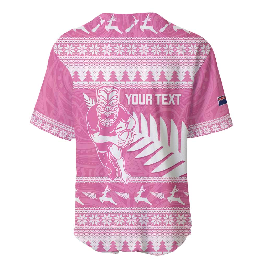 New Zealand Christmas Rugby Personalised Baseball Jersey Meri Kirihimete All Black Maori Pink Version - Aussie Hoodie