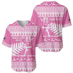 New Zealand Christmas Rugby Personalised Baseball Jersey Meri Kirihimete All Black Maori Pink Version - Aussie Hoodie