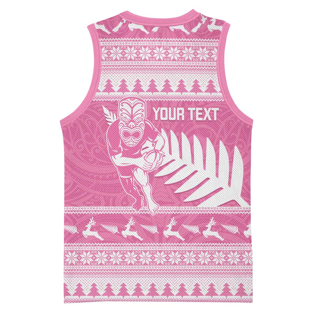 New Zealand Christmas Rugby Personalised Basketball Jersey Meri Kirihimete All Black Maori Pink Version - Aussie Hoodie