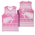 New Zealand Christmas Rugby Personalised Basketball Jersey Meri Kirihimete All Black Maori Pink Version - Aussie Hoodie