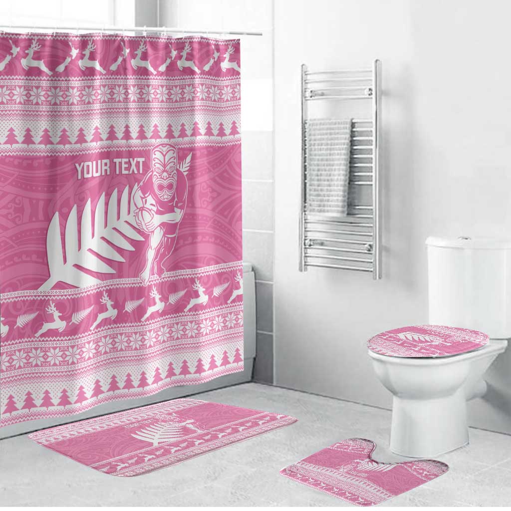 New Zealand Christmas Rugby Personalised Bathroom Set Meri Kirihimete All Black Maori Pink Version - Aussie Hoodie