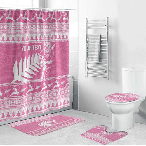 New Zealand Christmas Rugby Personalised Bathroom Set Meri Kirihimete All Black Maori Pink Version - Aussie Hoodie