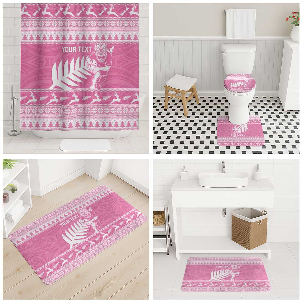 New Zealand Christmas Rugby Personalised Bathroom Set Meri Kirihimete All Black Maori Pink Version - Aussie Hoodie