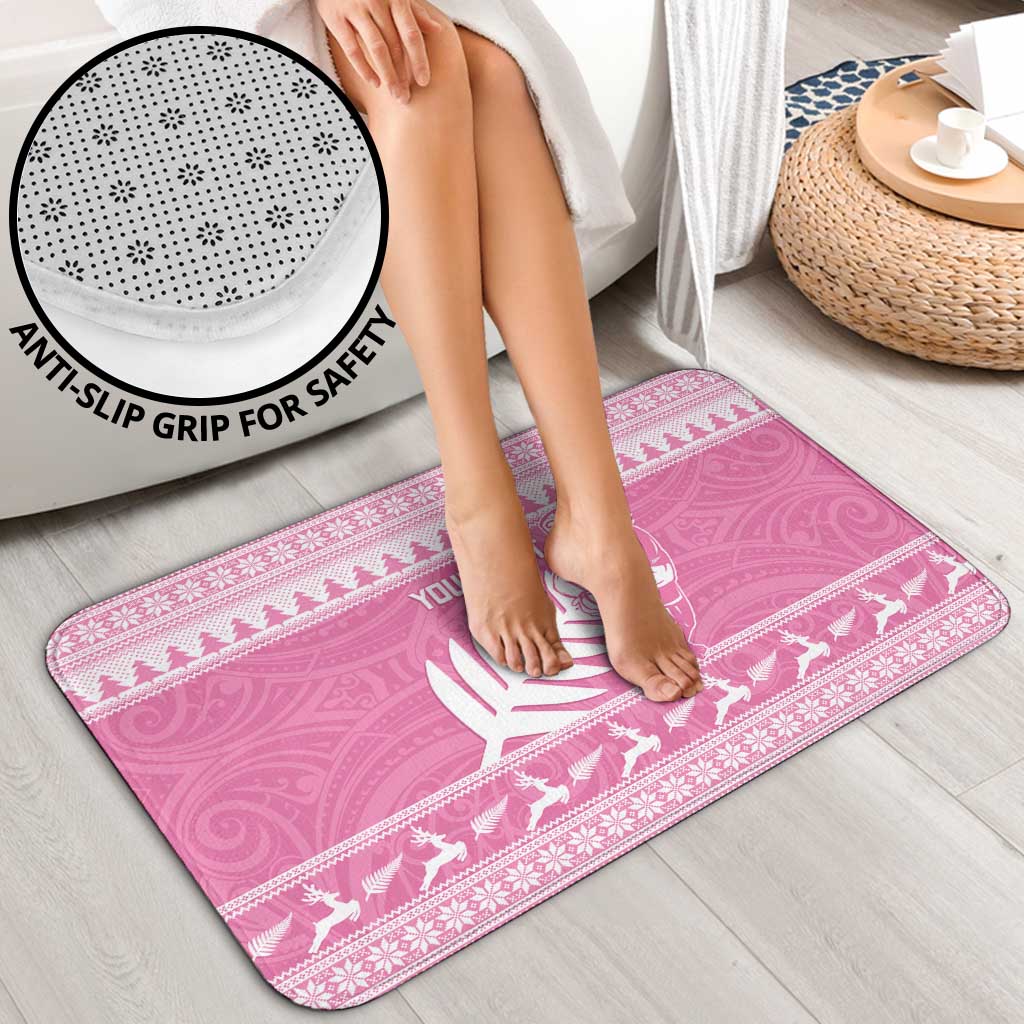 New Zealand Christmas Rugby Personalised Bathroom Set Meri Kirihimete All Black Maori Pink Version - Aussie Hoodie