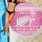 New Zealand Christmas Rugby Personalised Beach Blanket Meri Kirihimete All Black Maori Pink Version - Aussie Hoodie