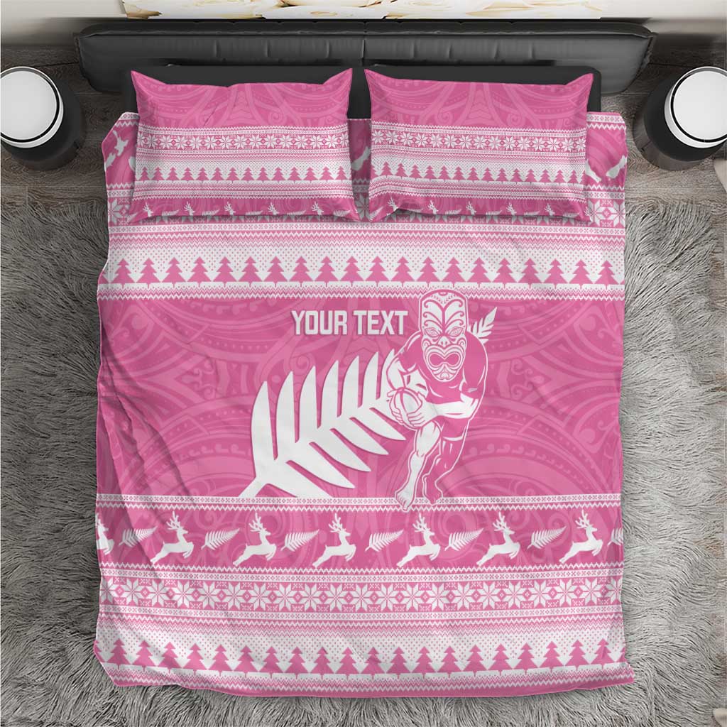 New Zealand Christmas Rugby Personalised Bedding Set Meri Kirihimete All Black Maori Pink Version - Aussie Hoodie