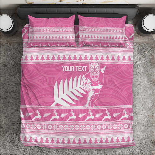 New Zealand Christmas Rugby Personalised Bedding Set Meri Kirihimete All Black Maori Pink Version - Aussie Hoodie