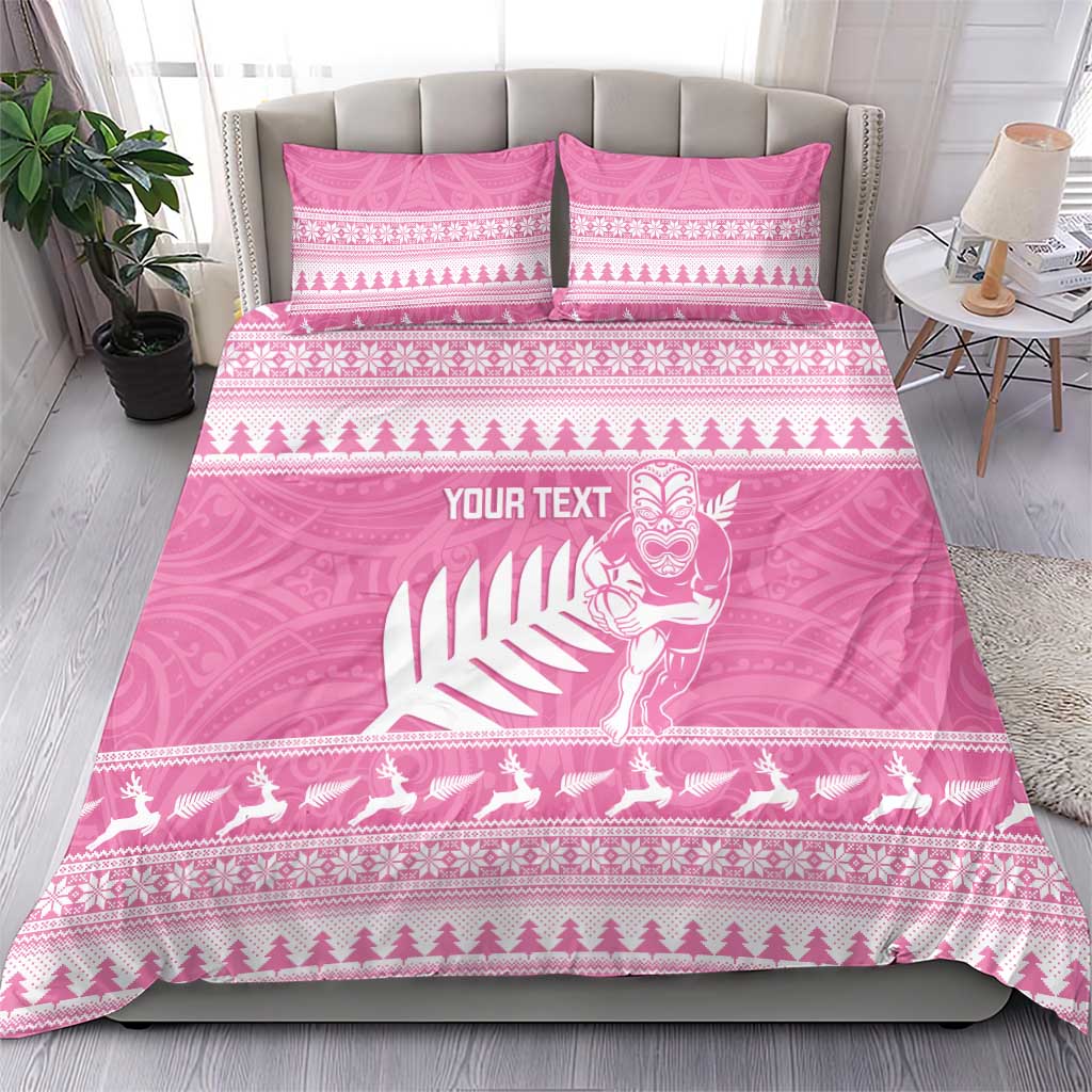 New Zealand Christmas Rugby Personalised Bedding Set Meri Kirihimete All Black Maori Pink Version - Aussie Hoodie