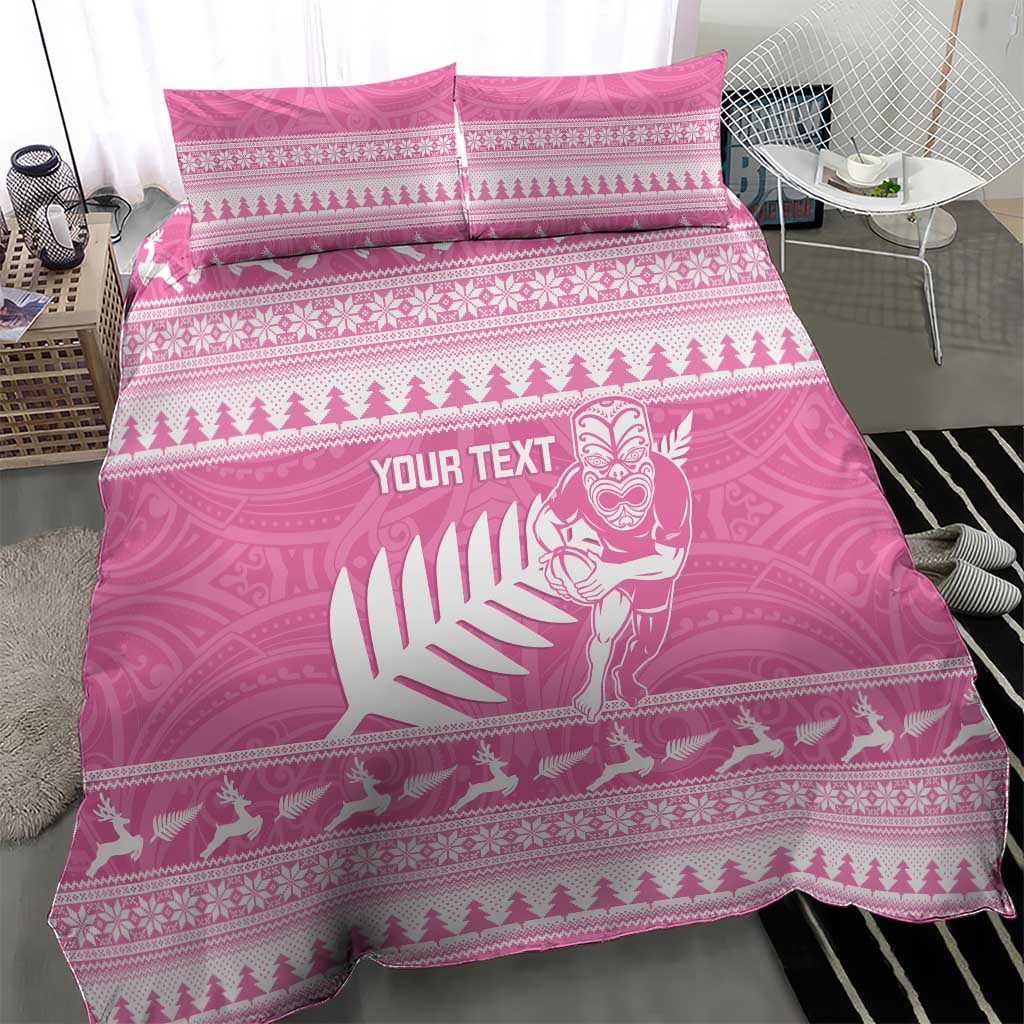 New Zealand Christmas Rugby Personalised Bedding Set Meri Kirihimete All Black Maori Pink Version - Aussie Hoodie
