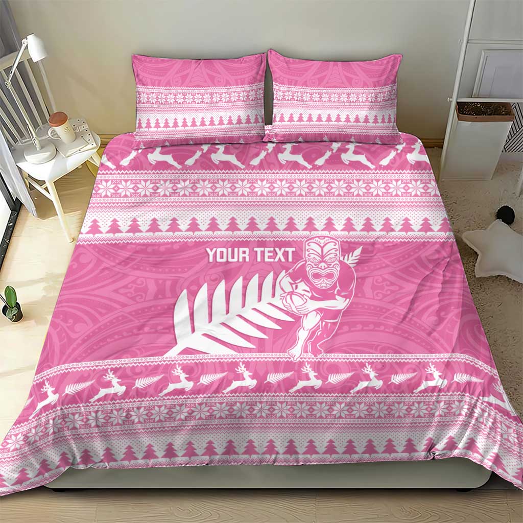 New Zealand Christmas Rugby Personalised Bedding Set Meri Kirihimete All Black Maori Pink Version - Aussie Hoodie