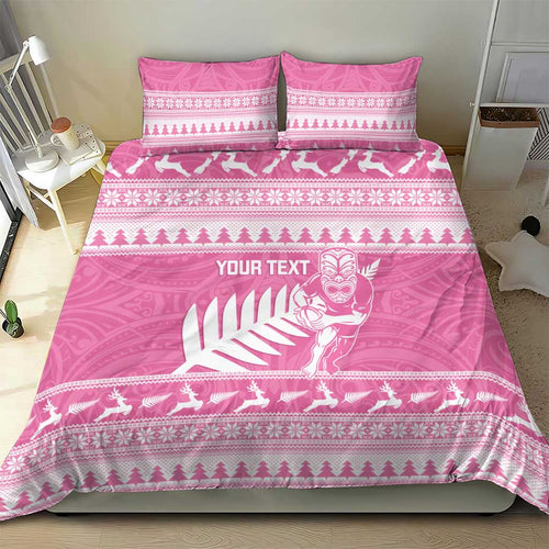 New Zealand Christmas Rugby Personalised Bedding Set Meri Kirihimete All Black Maori Pink Version - Aussie Hoodie