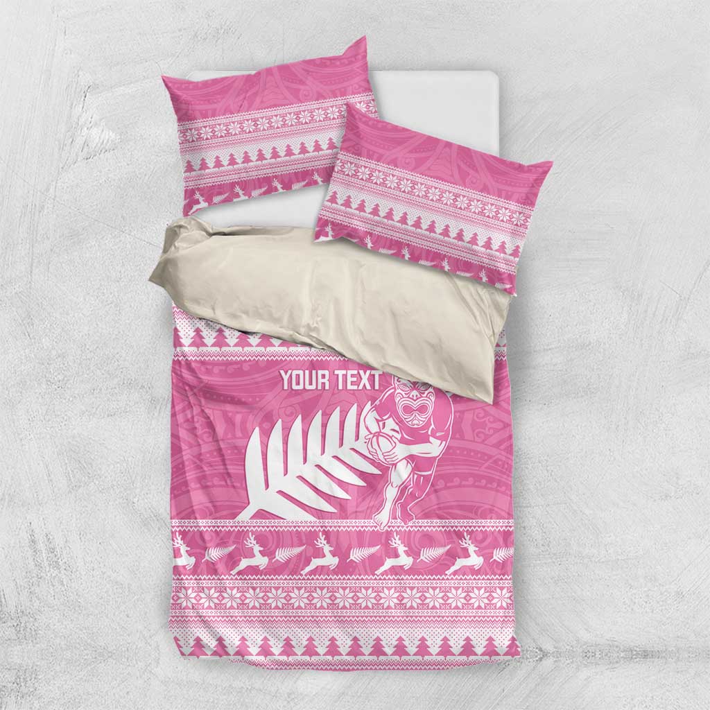 New Zealand Christmas Rugby Personalised Bedding Set Meri Kirihimete All Black Maori Pink Version - Aussie Hoodie