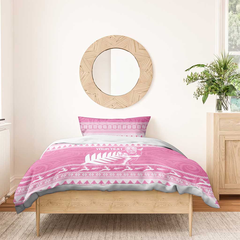 New Zealand Christmas Rugby Personalised Bedding Set Meri Kirihimete All Black Maori Pink Version - Aussie Hoodie