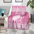 New Zealand Christmas Rugby Personalised Blanket Meri Kirihimete All Black Maori Pink Version - Aussie Hoodie