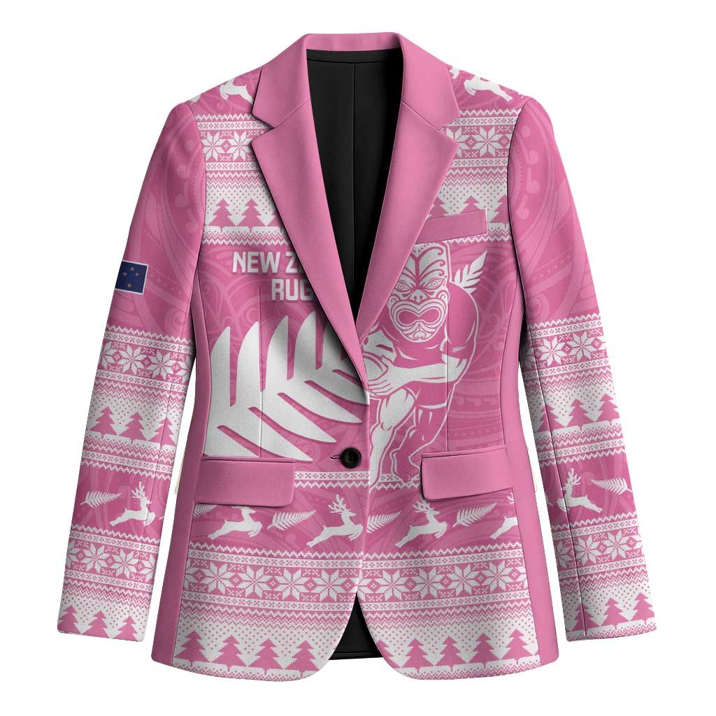 New Zealand Christmas Rugby Personalised Blazer Meri Kirihimete All Black Maori Pink Version - Aussie Hoodie