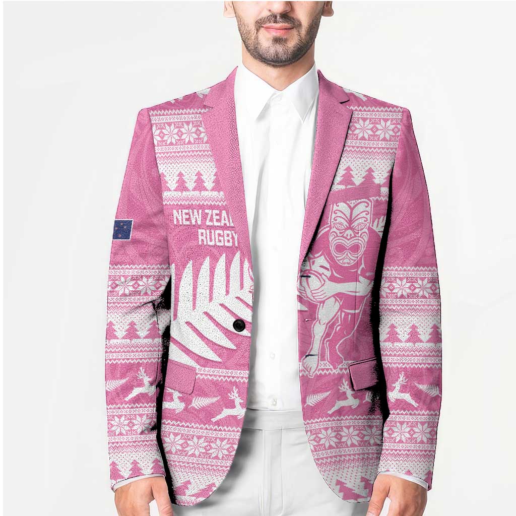 New Zealand Christmas Rugby Personalised Blazer Meri Kirihimete All Black Maori Pink Version - Aussie Hoodie