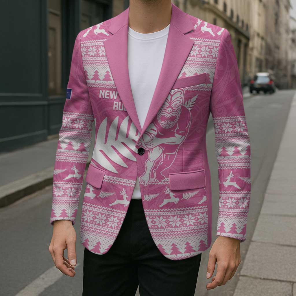 New Zealand Christmas Rugby Personalised Blazer Meri Kirihimete All Black Maori Pink Version - Aussie Hoodie