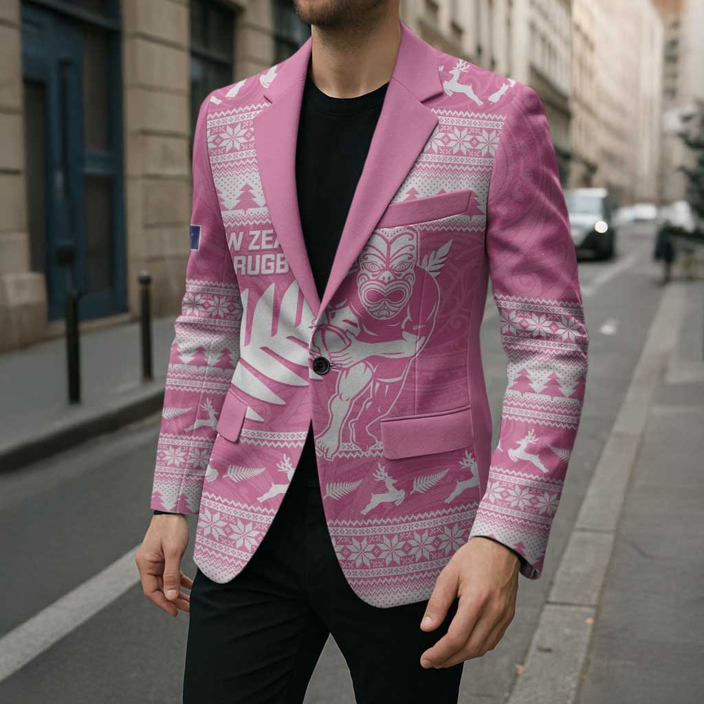 New Zealand Christmas Rugby Personalised Blazer Meri Kirihimete All Black Maori Pink Version - Aussie Hoodie