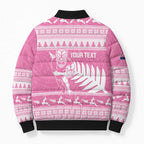 New Zealand Christmas Rugby Personalised Bomber Puffer Jacket Meri Kirihimete All Black Maori Pink Version - Aussie Hoodie