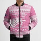 New Zealand Christmas Rugby Personalised Bomber Puffer Jacket Meri Kirihimete All Black Maori Pink Version - Aussie Hoodie