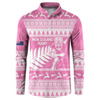 New Zealand Christmas Rugby Personalised Button Sweatshirt Meri Kirihimete All Black Maori Pink Version - Aussie Hoodie