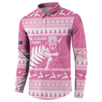 New Zealand Christmas Rugby Personalised Button Sweatshirt Meri Kirihimete All Black Maori Pink Version - Aussie Hoodie