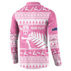 New Zealand Christmas Rugby Personalised Button Sweatshirt Meri Kirihimete All Black Maori Pink Version - Aussie Hoodie