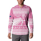 New Zealand Christmas Rugby Personalised Button Sweatshirt Meri Kirihimete All Black Maori Pink Version - Aussie Hoodie