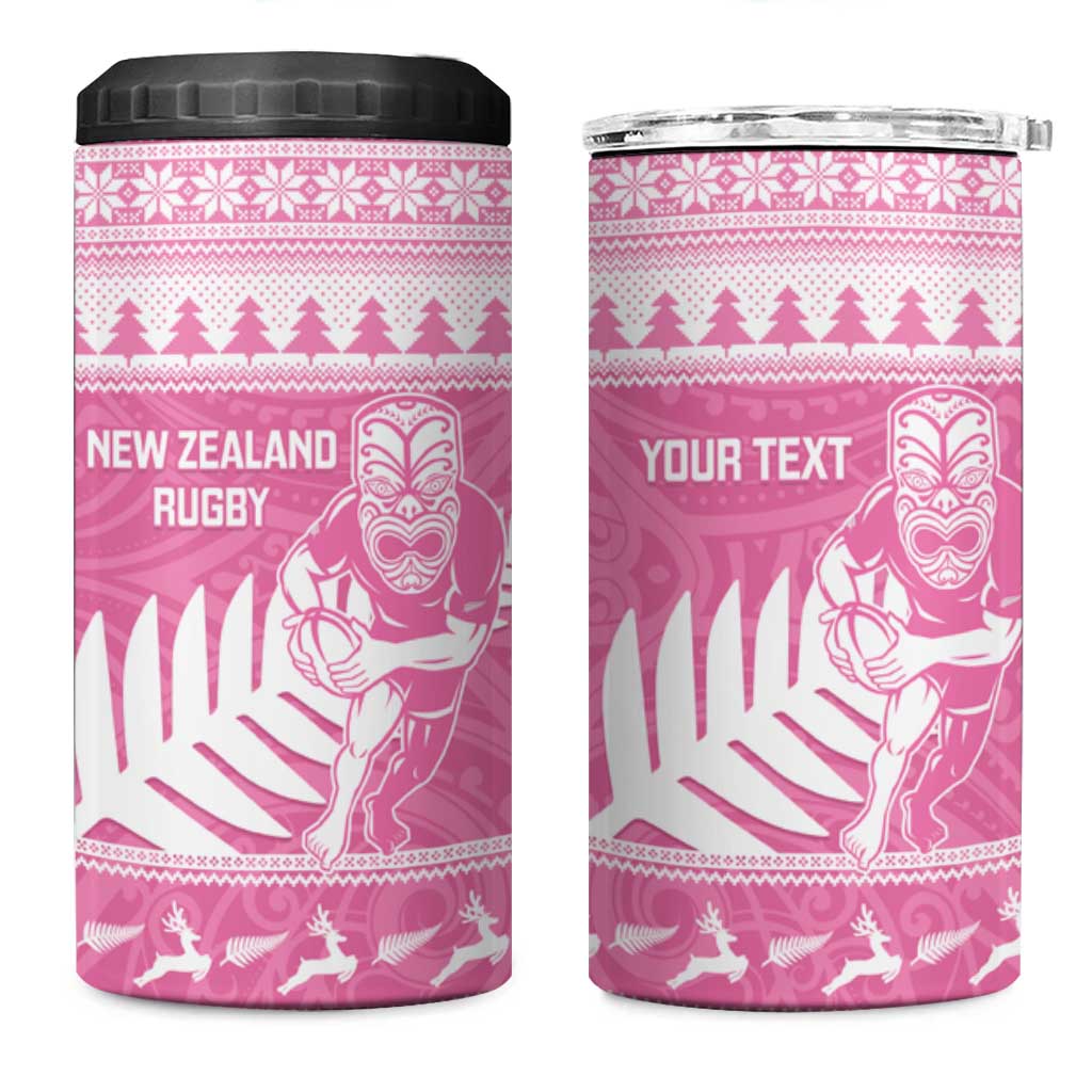 New Zealand Christmas Rugby Personalised 4 in 1 Can Cooler Tumbler Meri Kirihimete All Black Maori Pink Version - Aussie Hoodie